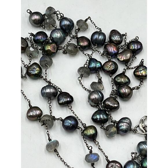 Sterling Silver Triple Strand
Gray Baroque Pearl and Labradorite
Necklace 16” - Picture 5 of 16